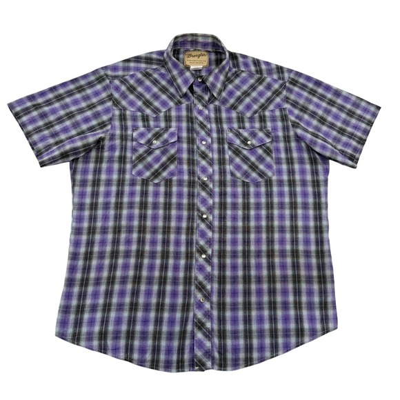 Wrangler Other - Wrangler Mens XL Purple Plaid Short Sleeve Western Pearl Snap Shirt WM197PL Y2K
